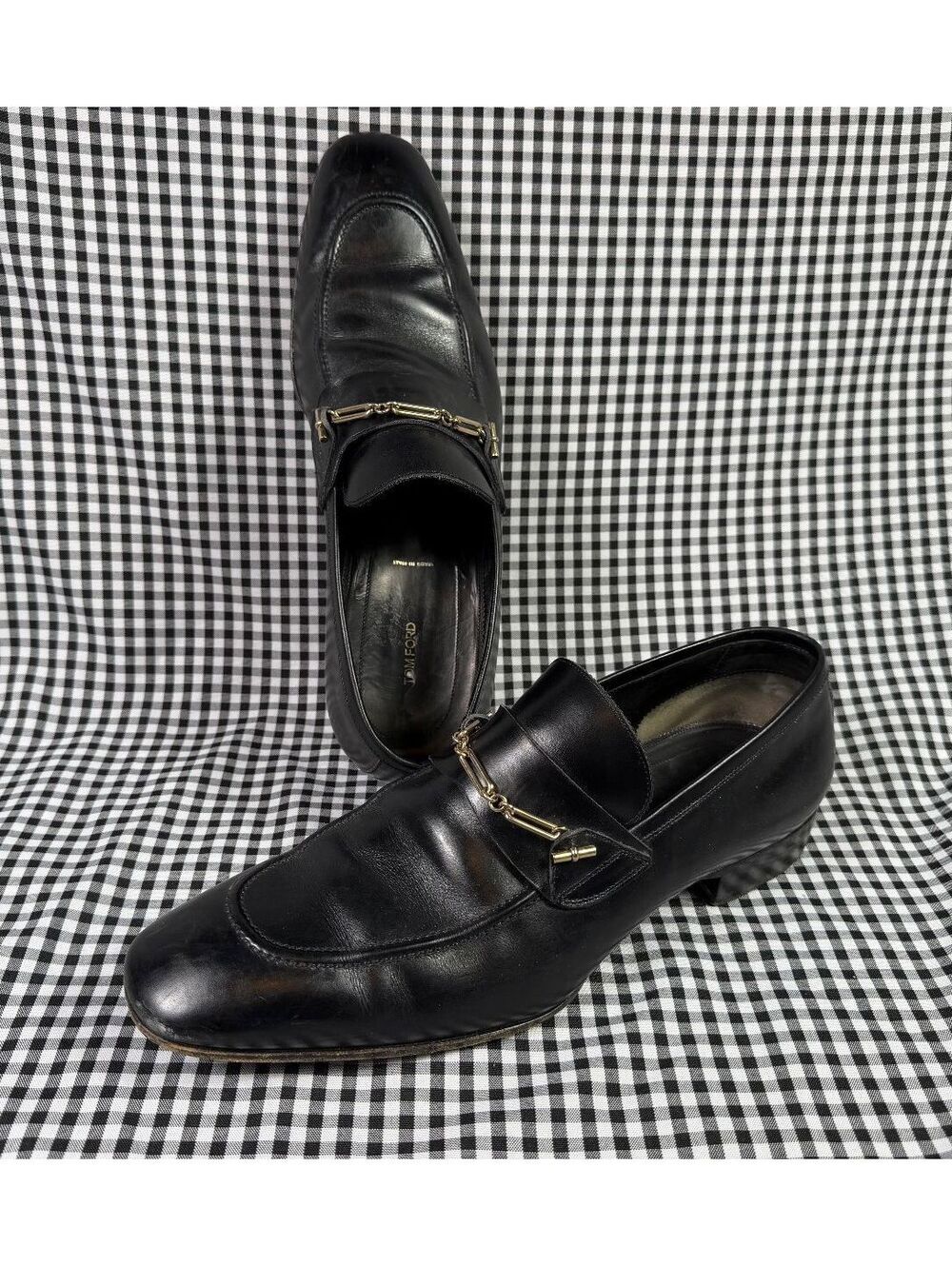 Tom Ford York Loafers Mens 10 Black Leather Gold Chain Dress Shoes Italy Luxury